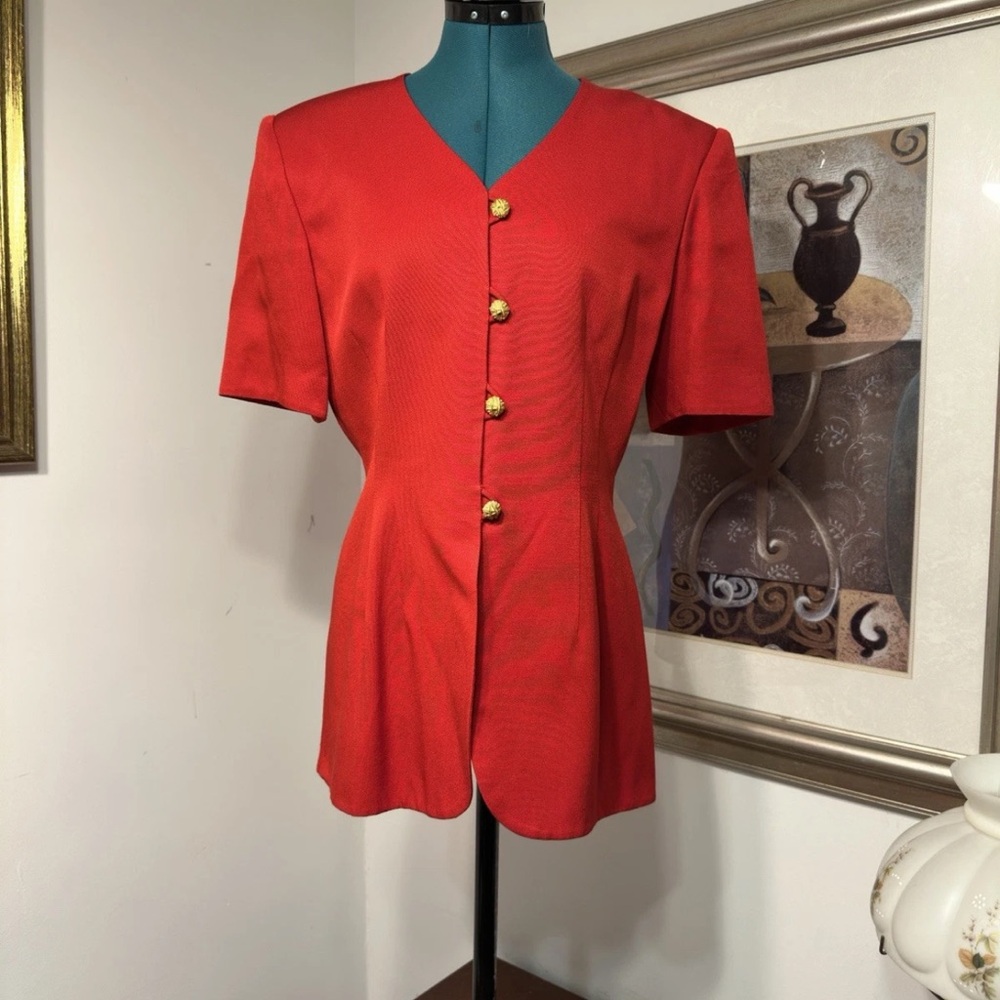 Elegant Red Blazer with Gold Buttons